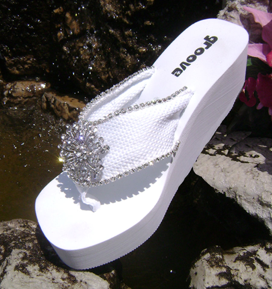 White Bridal Flip Flops with rhinestone vintage centerpiece for ...