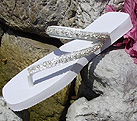 Ivory Bridal Flip Flops with silver rhinestone trim for Weddings