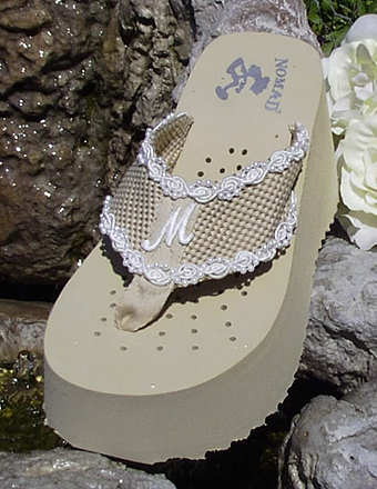 Platform Initial Bridal Flip Flops for weddings in white and light ...