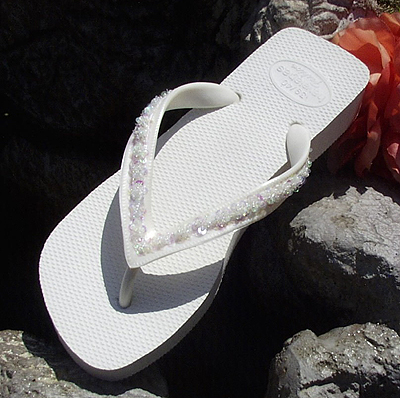 Ivory Bridal Flip Flops with irridescent flowers for Weddings